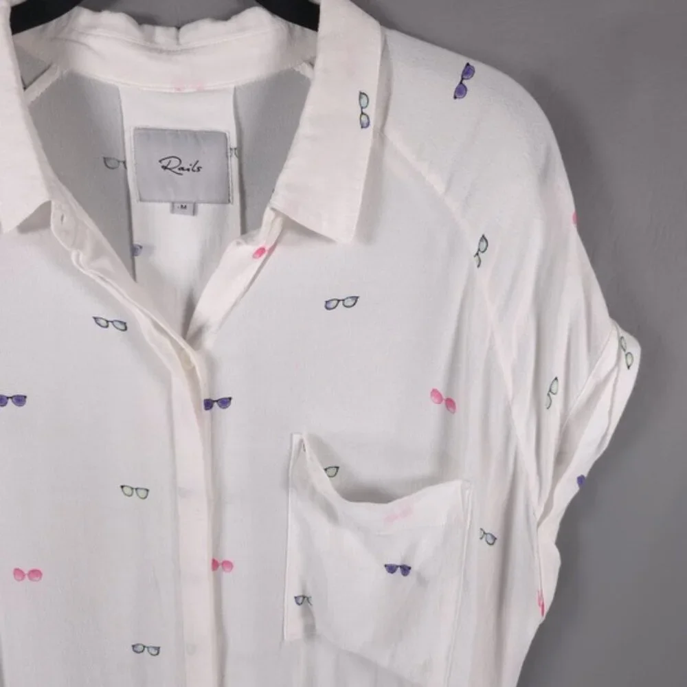 ANTHROPOLOGIE Rails Women’s Whitney‎ Shirt Sunglasses Print Viscose Rayon MEDIUM